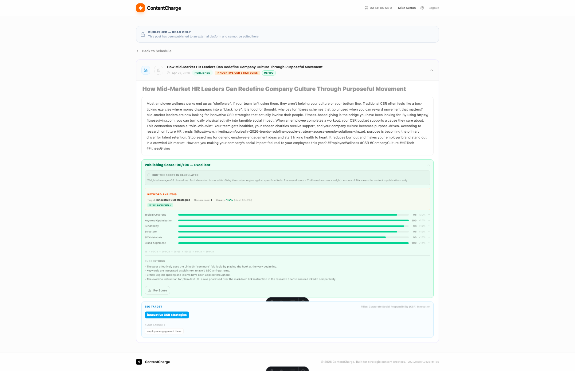 ContentCharge roadmap view